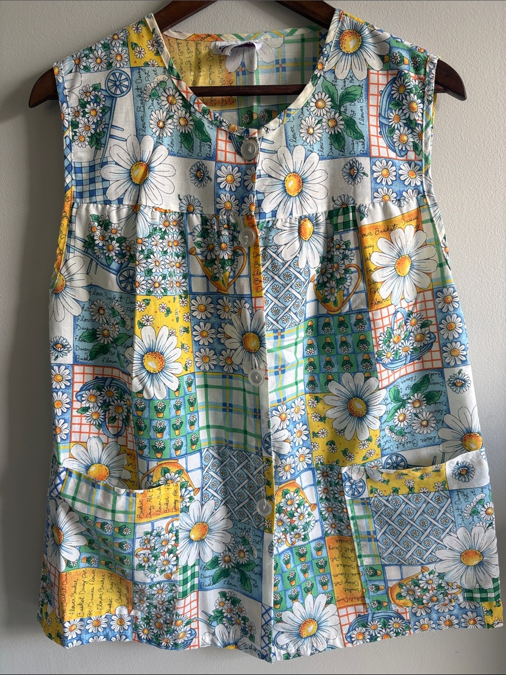 Vintage Castle Harbor Daisy Patchwork Blouse Cottagecore Floral Button Front‎